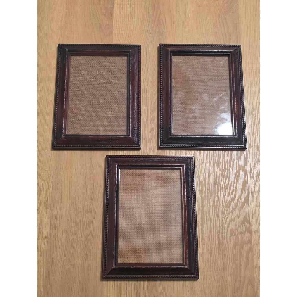 Vintage Set of 3 Made in Hong Kong Picture Frames Dark Wood 4x6